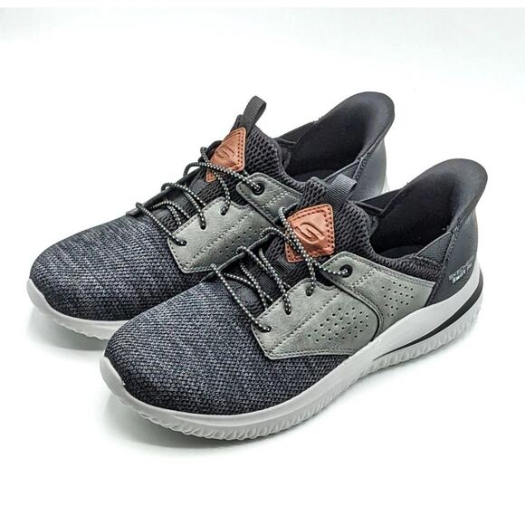 Skechers “Delson” Men’s Stretch Knit Hands Free Swift Fit Comfort Shoe [Black] - Picture 1 of 8